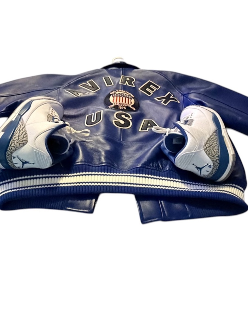 Avirex Blue Leather Jacket with Zip Front